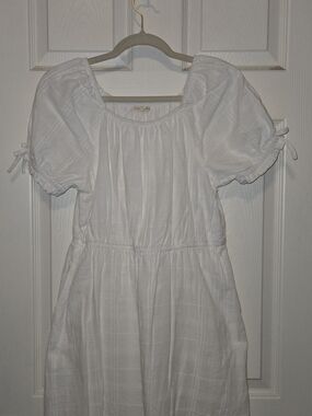 Copper Key White Puff Sleeve Cotton Dress